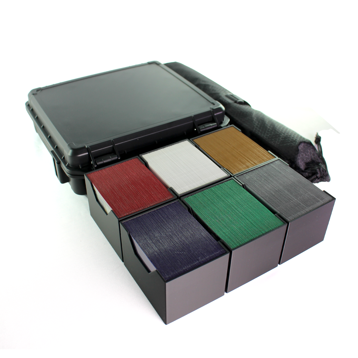 Mox Box 6-deck MTG Commander case holding 6 sleeved Commander decks with playmat bag for FNM and tournaments