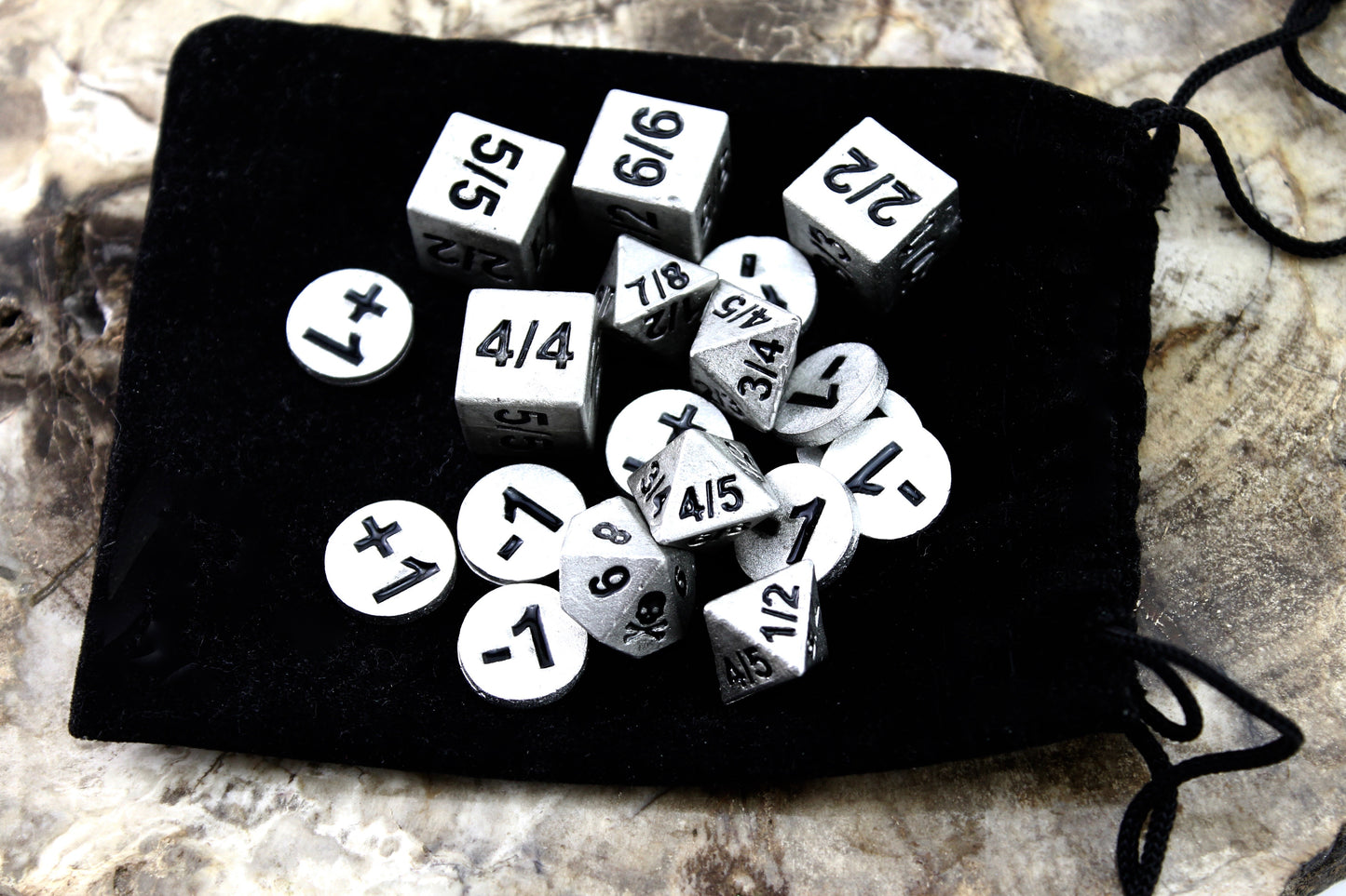 Counter And Dice Set With Black Resin